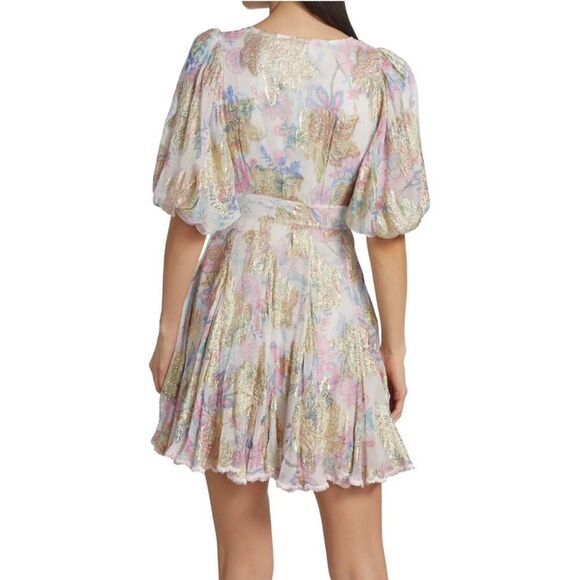HEMANT & NANDITA Metallic Floral Puff-Sleeve Minidress size L - Picture 3 of 12